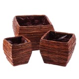 Cumpara ieftin Set 3 ghivece flori fibre naturale maro IIII 18 x 18 x 19 cm, 24,5 x 24,5 x 22 cm, 31 x 31 x 25 cm