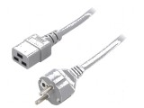 Cablu CEE 7/7 cu mufa IEC C19 mamă, 2m, 10A, gri, 3x1mm2