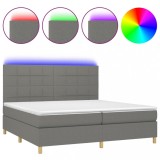 Cumpara ieftin Pat cu arcuri, saltea si LED, gri inchis, 200x200 cm, textil