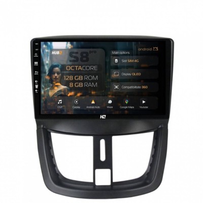 Navigatie Peugeot 207 8GB RAM Android 13 Octacore Slot Sim 4G DSP GPS Wi-FI Carplay Android Auto USB Bluetooth Waze Touchscreen 9 Inch foto