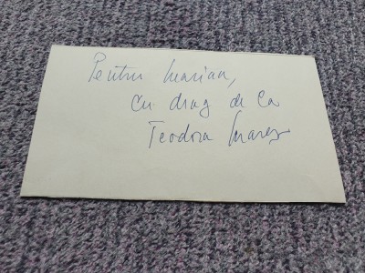 Cartonas cu autograf de la actrita Teodora Mares (Declaratie de dragoste) foto
