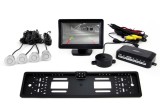 Set senzori de parcare AMiO TFT01 4,3 inch cu camera CAM-402 LED, afisaj, 4 senzori argintii, asistent parcare cu activare automata la marsarier