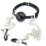 Accesoriu fetish Gag and Nipple Clamps Black