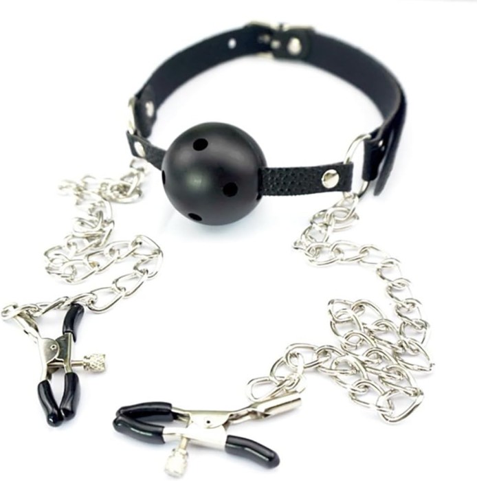 Accesoriu fetish Gag and Nipple Clamps Black