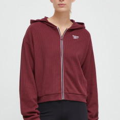 Reebok bluza femei, culoarea bordo, cu glugă, neted