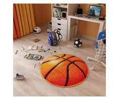 Covor Rotund Camera Copii Model Basketball 11189-160, Marime 67 x 67 cm, Portocaliu, Inaltime Fir 9 mm, Antialergic, Polipropilena, Gradinita, Cresa,