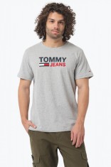 Tricou barbati cu imprimeu cu logo Tommy Jeans din bumbac organic gri (Marime: foto