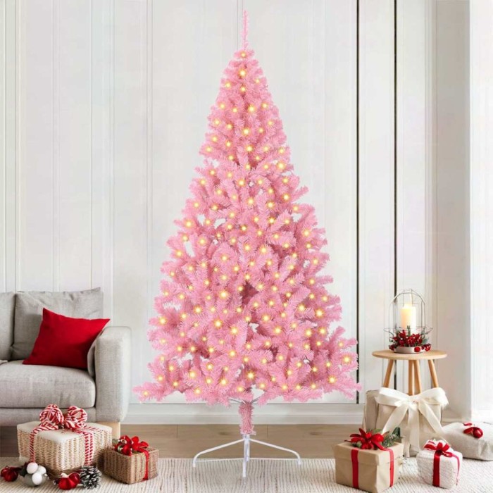 vidaXL Pom de Crăciun artificial pre-iluminat Roz 210 cm PVC 3397085