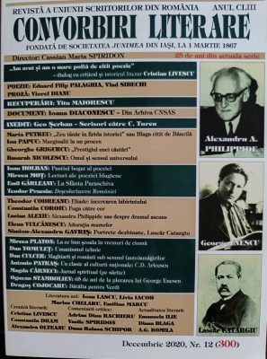 Revista Convorbiri Literare nr. 12 (300) decembrie 2020 foto