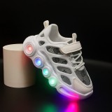 Cumpara ieftin Adidasi albi cu gri si ivoire cu luminite (Marime Disponibila: Marimea 26)
