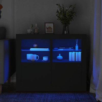 vidaXL Dulapuri laterale cu lumini LED 2 buc. negru lemn prelucrat foto