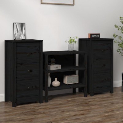vidaXL Servante, 2 buc., negru, 40x35x80 cm, lemn masiv de pin 813748 foto