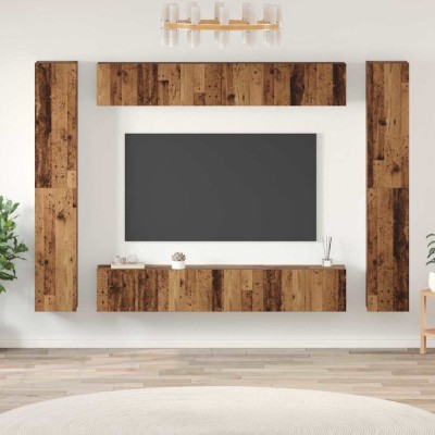 Set comodă TV 10 pcs Lemn vechi 30.5 x 30 x 90 cm Lemn compozit foto
