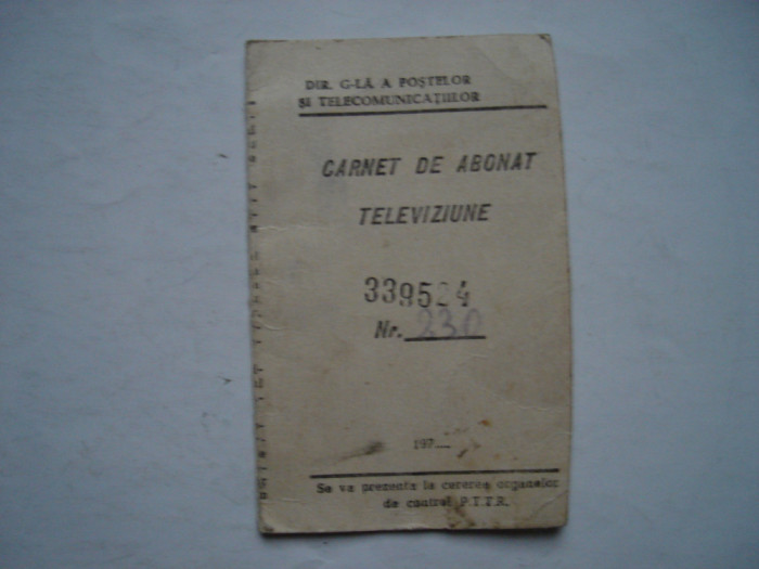 Carnet de abonat televiziune, 1978