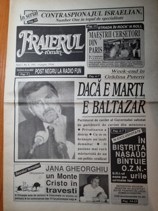 ziarul fraierul roman 1991 - anul 1,nr.1-prima aparitie a ziarului