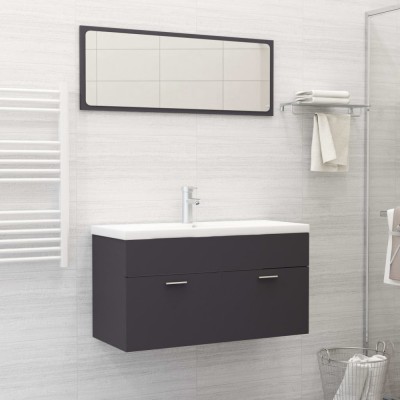 Set mobilier de baie, gri, lemn prelucrat foto