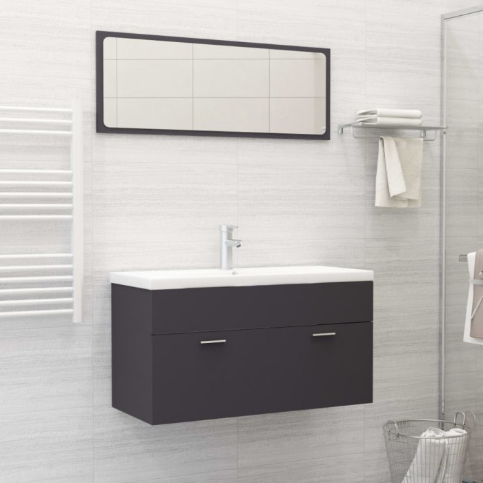 Set mobilier de baie, gri, lemn prelucrat