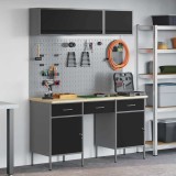 Set banc de lucru, 8 piese, negru, oțel