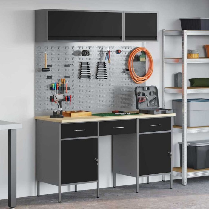 Set banc de lucru, 8 piese, negru, oțel