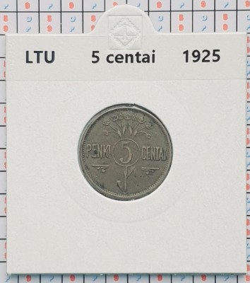 Lituania 5 centai 1925 - km 72 - cartonas personalizat D88801 foto