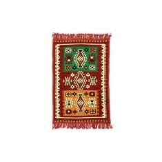 Covor rosu cu model multicolor traditional 90x60 cm
