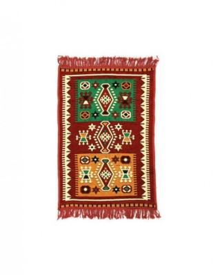 Covor rosu cu model multicolor traditional 60x150 cm foto