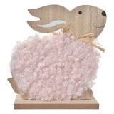 Figurina Iepuras Paste lemn maro textil roz 14x5x17 cm