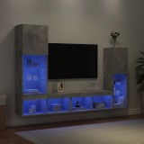 vidaXL Unități TV de perete cu LED-uri 4 piese gri beton lemn compozit 3216657