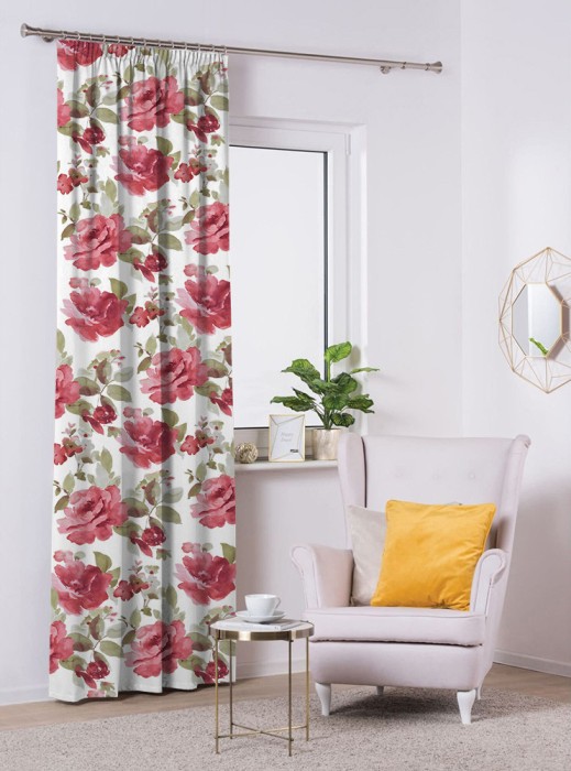 Draperie blackout model floral cu rejansa din bumbac tip fagure, Madison, 250x260 cm, densitate 700 g/ml, Rosa Damascena, 1 buc