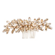 Accesoriu par auriu, stil pieptene, cu pietre aurii, Champagne Passion foto