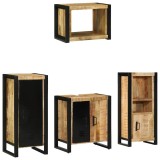Cumpara ieftin Set de mobilier pentru baie 4 buc. Maro si negru
