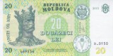 Bancnota Moldova 20 Lei 2015 (2022) - P23 UNC ( vezi descriere )