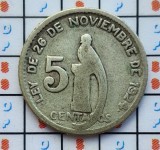 Guatemala 5 centavos 1945 argint - km 238 - D41602, America Centrala si de Sud