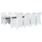 Cumpara ieftin Set mobilier de exterior, 9 piese, alb, plastic, aspect ratan