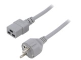 Cablu CEE 7/7 cu mufa IEC C19 mamă, 2m, 10A, gri, 3x1mm2