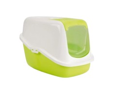 Litiera Happy Lemon acoperita, cu filtru de carbon, 50 x 39 x 38.5 cm, Plastic, Verde/Alb