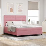 vidaXL Pat box spring cu saltea, roz, super king, catifea