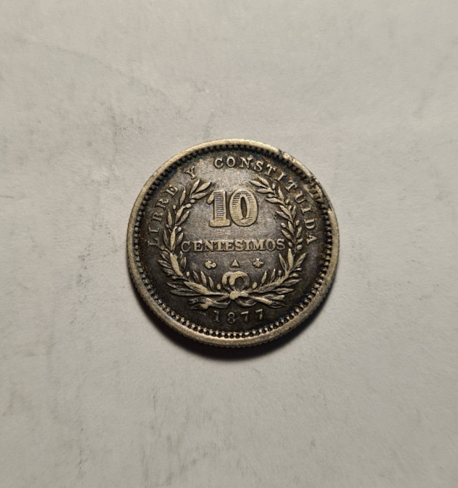 Uruguay 10 Centesimos 1877 Patina Frumoasa