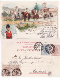 Tipuri- Port national roman - litografie, rara, Circulata, Printata