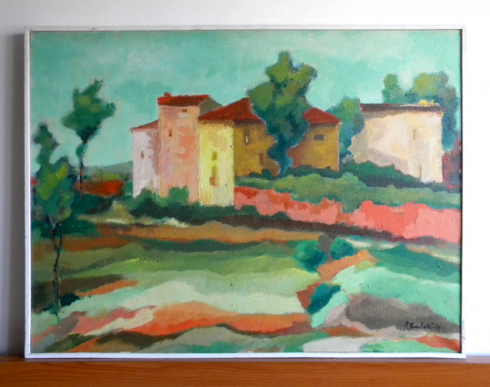 La marginea orasului - tablou pictura originala ulei pe panza, semnat, 81,5x62cm