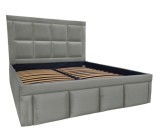 Pat tapitat Premium, 140/200 cm, gri antracit 265, cu somiera metalica rabatabila si spatiu de depozitare