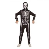 Costum Halloween Copii Schelet Alb/Negru, 110-116 cm, 10-13 Ani, Salopeta+Masca, Baieti, Poliester