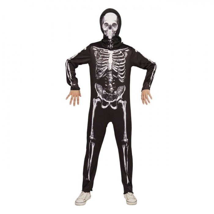 Costum Halloween Copii, model Schelet, Alb/Negru, marime unica