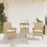 VidaXL Set mobilier de grădină cu perne 3 piese bej poliratan &amp; sticlă 3278725