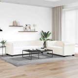 Canapea Chesterfield cu 2 și 3 locuri, piele ecologică, alb