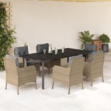 Set masa gradina vidaXL, 7 piese, poliratan bej, perne incluse, 200x100x74cm, scaune 58.5x67x86cm, rezistent UV, max 110kg/loc
