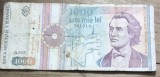 BNKRO05 Bancnota veche 1000 lei 1993 Mihai Eminescu hirtie Romania una mie lei prima emisiune circulata bani colectie