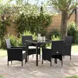 vidaXL Set de masă pentru grădină cu pernă 5 pcs Negru Rattan poli