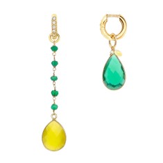 Cercei Fantasy asimetrici din agat galben și cuarț verde