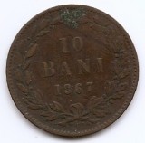Romania 10 bani 1867 WATT &amp; CO - Carol I, Cupru, 30 mm, KM-4.2 (3)